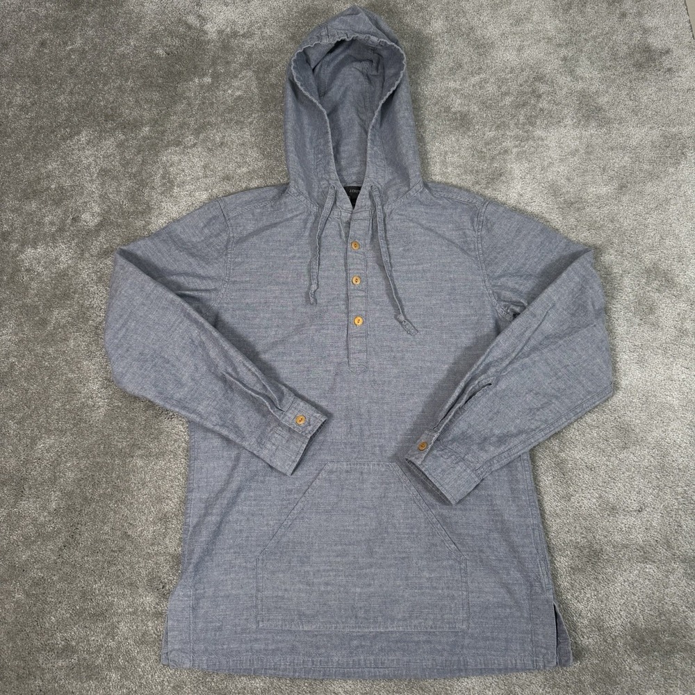 J. Crew Blue Chambray Hooded Henley Pullover